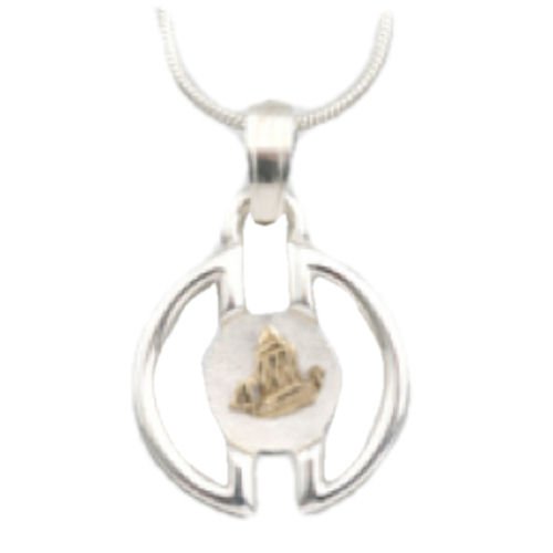 Image 1 of Voar Circular Viking Ship Yellow Gold Motif 9K White Gold Pendant