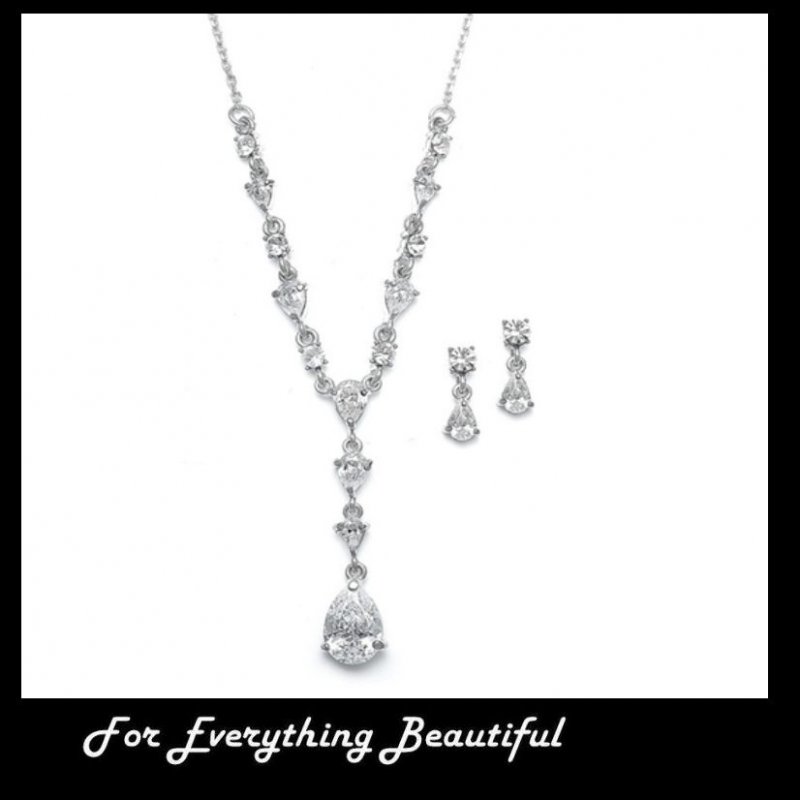 Image 0 of Pear Teardrop Cubic Zirconia Wedding Necklace Earrings Jewellery Bridal Set