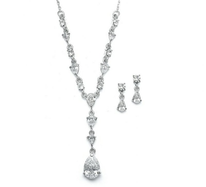 Image 1 of Pear Teardrop Cubic Zirconia Wedding Necklace Earrings Jewellery Bridal Set