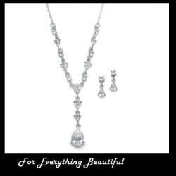 Pear Teardrop Cubic Zirconia Wedding Necklace Earrings Jewellery Bridal Set
