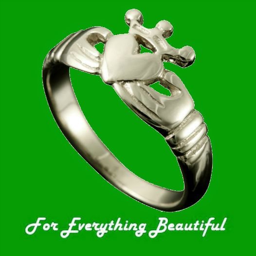 Image 0 of Claddagh Crown Heart Design Mens 9K White Gold Ring Size A-Q