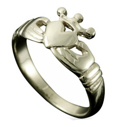 Image 1 of Claddagh Crown Heart Design Mens 18K White Gold Ring Sizes R-Z