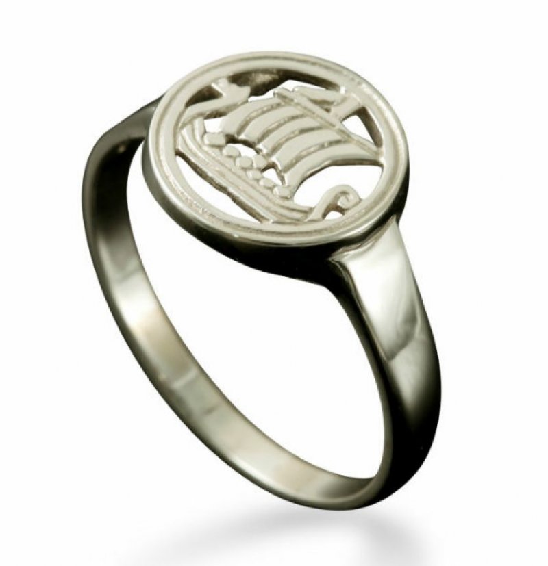 Image 1 of Viking Long Ship Design Mens Palladium Ring Size A-Q