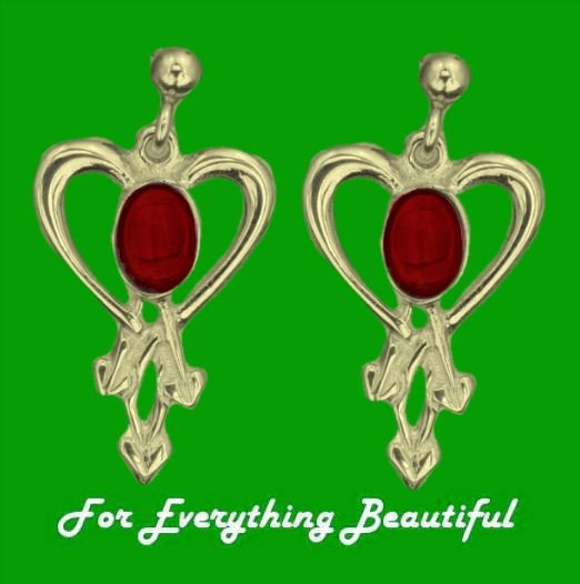 Image 0 of Glasgow Girls Heart Oval Garnet Drop 9K Yellow Gold Earrings