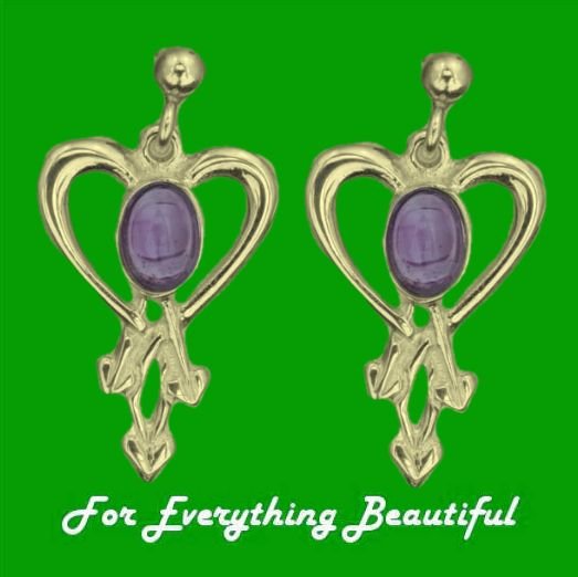 Image 0 of Glasgow Girls Heart Oval Amethyst Drop 9K Yellow Gold Earrings