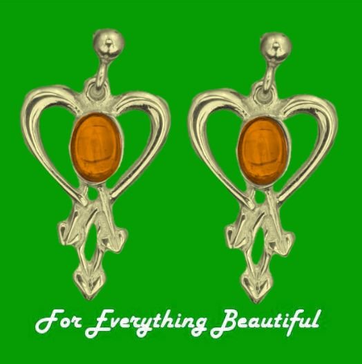 Image 0 of Glasgow Girls Heart Oval Citrine 9K Yellow Gold Drop Earrings