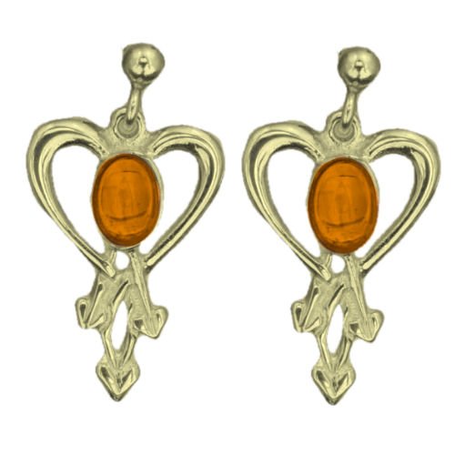 Image 1 of Glasgow Girls Heart Oval Citrine 9K Yellow Gold Drop Earrings
