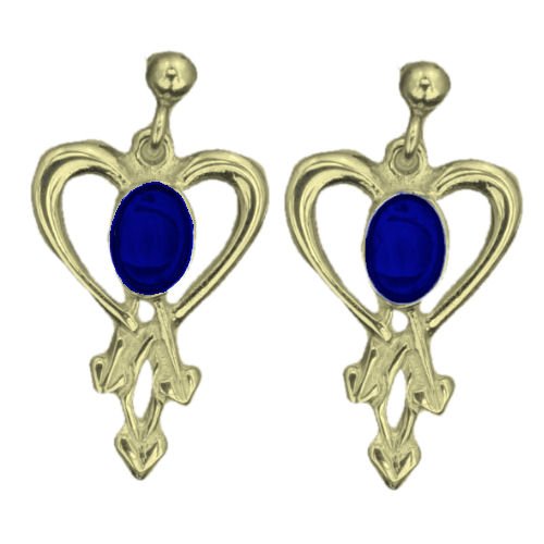 Image 1 of Glasgow Girls Heart Oval Lapis Lazuli 9K Yellow Gold Drop Earrings