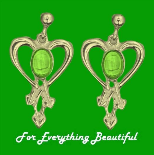 Image 0 of Glasgow Girls Heart Oval Green Peridot 9K Yellow Gold Drop Earrings