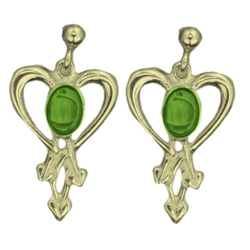 Image 1 of Glasgow Girls Heart Oval Green Peridot 9K Yellow Gold Drop Earrings