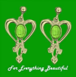 Glasgow Girls Heart Oval Green Peridot 9K Yellow Gold Drop Earrings