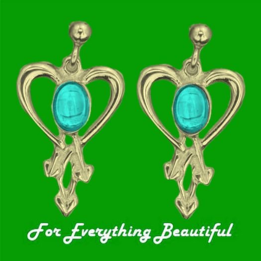 Image 0 of Glasgow Girls Heart Oval Turquoise 9K Yellow Gold Drop Earrings