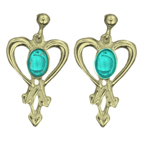 Image 1 of Glasgow Girls Heart Oval Turquoise 9K Yellow Gold Drop Earrings