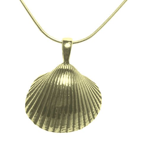 Image 1 of Cockle Shell No Pearl Snake Chain Small 9K Yellow Gold Pendant