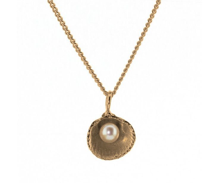 Image 1 of Cockle Shell Freshwater Pearl Snake Chain Small 9K Rose Gold Pendant 