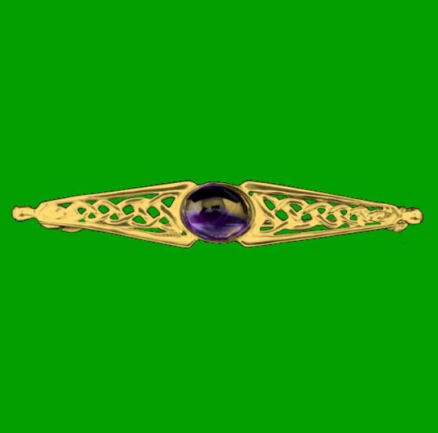 Image 0 of Celtic Knot Purple Amethyst Bar Design 9K Yellow Gold Brooch