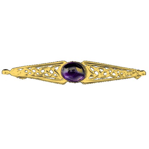 Image 1 of Celtic Knot Purple Amethyst Bar Design 9K Yellow Gold Brooch