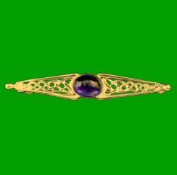 Celtic Knot Purple Amethyst Bar Design 9K Yellow Gold Brooch