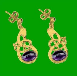 Celtic Knot Purple Amethyst Drop 9K Yellow Gold Drop Earrings