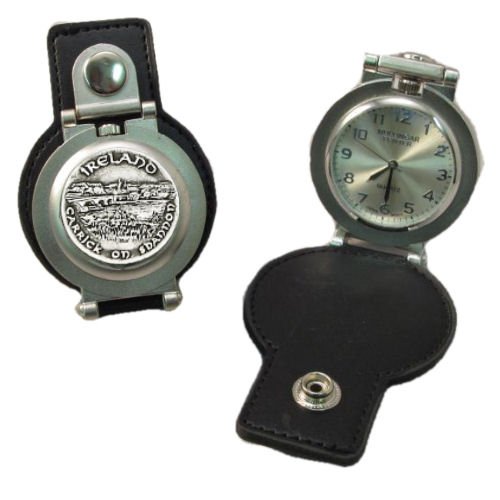 Image 1 of Carrick On Shannon Pewter Motif Stainless Steel Leather Belt Pocket Watch