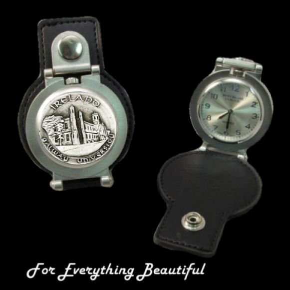 Image 0 of Galway University Pewter Motif Stainless Steel Leather Belt Pocket Watch