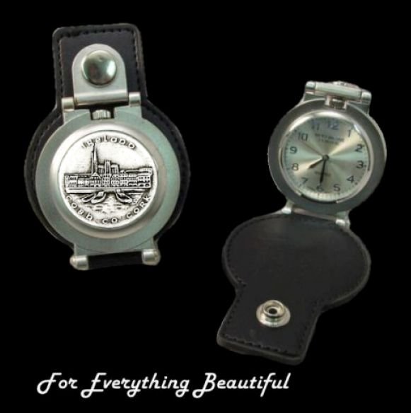 Image 0 of Cobh County Cork Ireland Pewter Motif Stainless Steel Leather Belt Pocket Watch