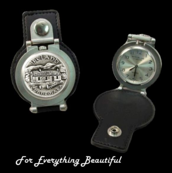 Image 0 of Connemara Ireland Pewter Motif Stainless Steel Leather Belt Pocket Watch