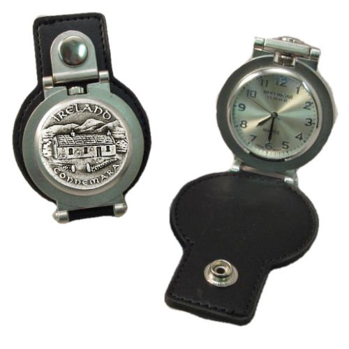 Image 1 of Connemara Ireland Pewter Motif Stainless Steel Leather Belt Pocket Watch