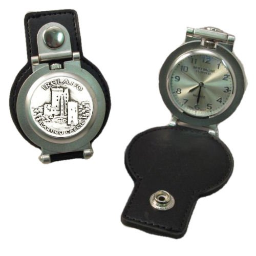 Image 1 of Blarney Castle Ireland Pewter Motif Stainless Steel Leather Belt Pocket Watch