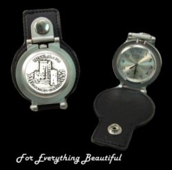 Blarney Castle Ireland Pewter Motif Stainless Steel Leather Belt Pocket Watch