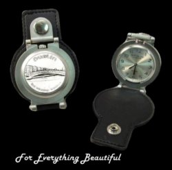 Ha Penny Bridge Dublin Pewter Motif Stainless Steel Leather Belt Pocket Watch