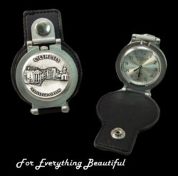 College Green Dublin Pewter Motif Stainless Steel Leather Belt Pocket Watch