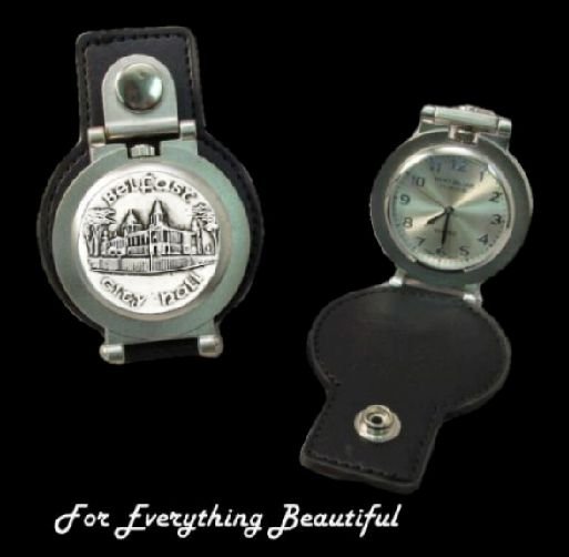 Image 0 of City Hall Belfast Pewter Motif Stainless Steel Leather Belt Pocket Watch