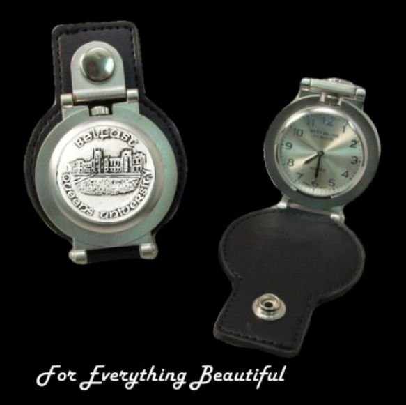 Image 0 of Queens University Pewter Motif Stainless Steel Leather Belt Pocket Watch