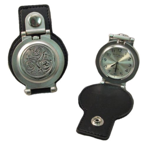 Image 1 of Celtic Spiral Trinity Pewter Motif Stainless Steel Leather Belt Pocket Watch