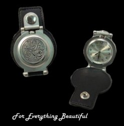 Celtic Spiral Trinity Pewter Motif Stainless Steel Leather Belt Pocket Watch