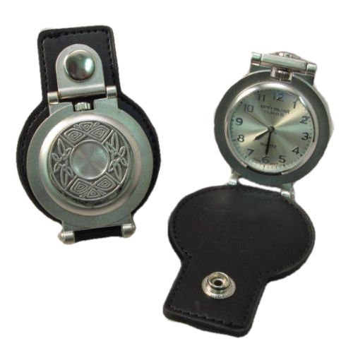 Image 1 of Celtic Knotwork Pewter Motif Stainless Steel Leather Belt Pocket Watch