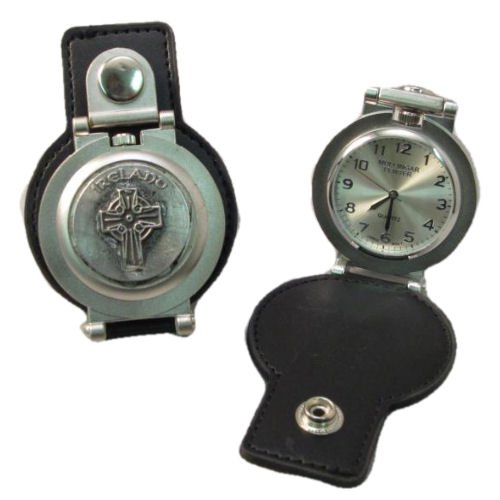 Image 1 of Celtic Cross Pewter Motif Stainless Steel Leather Belt Pocket Watch