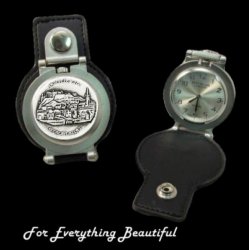 Edinburgh Scotland Pewter Motif Stainless Steel Leather Belt Pocket Watch