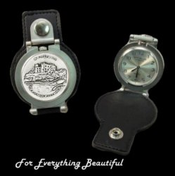 Dunvegan Castle Scotland Pewter Motif Stainless Steel Leather Belt Pocket Watch