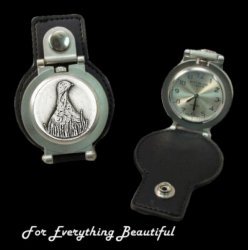 Grouse Bird Themed Pewter Motif Stainless Steel Leather Belt Pocket Watch