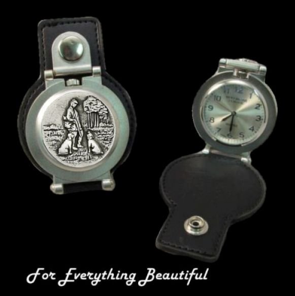 Image 0 of Huntsman Pewter Motif Stainless Steel Leather Belt Pocket Watch