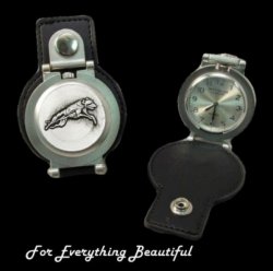 Greyhound Animal Themed Pewter Motif Stainless Steel Leather Belt Pocket Watch