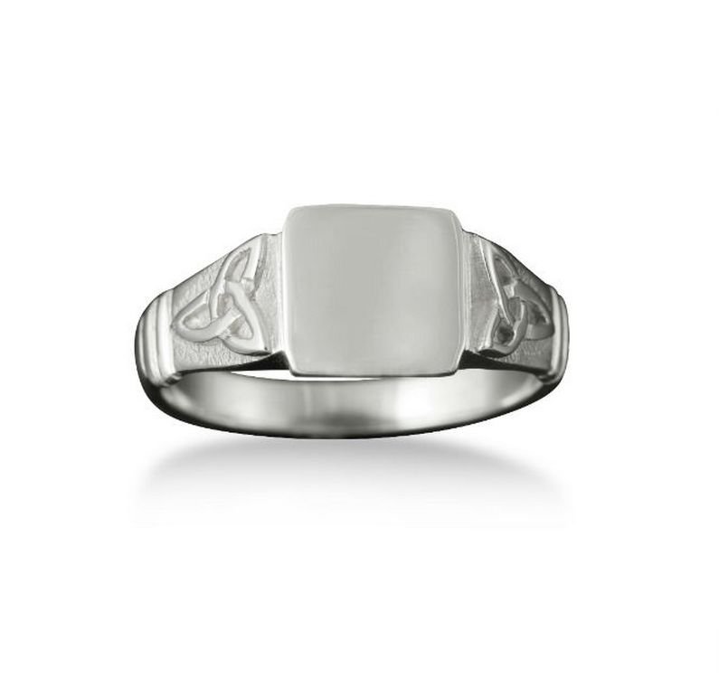 Image 1 of Celtic Trinity Knot Large Signet Mens Sterling Silver Ring Sizes R-Z