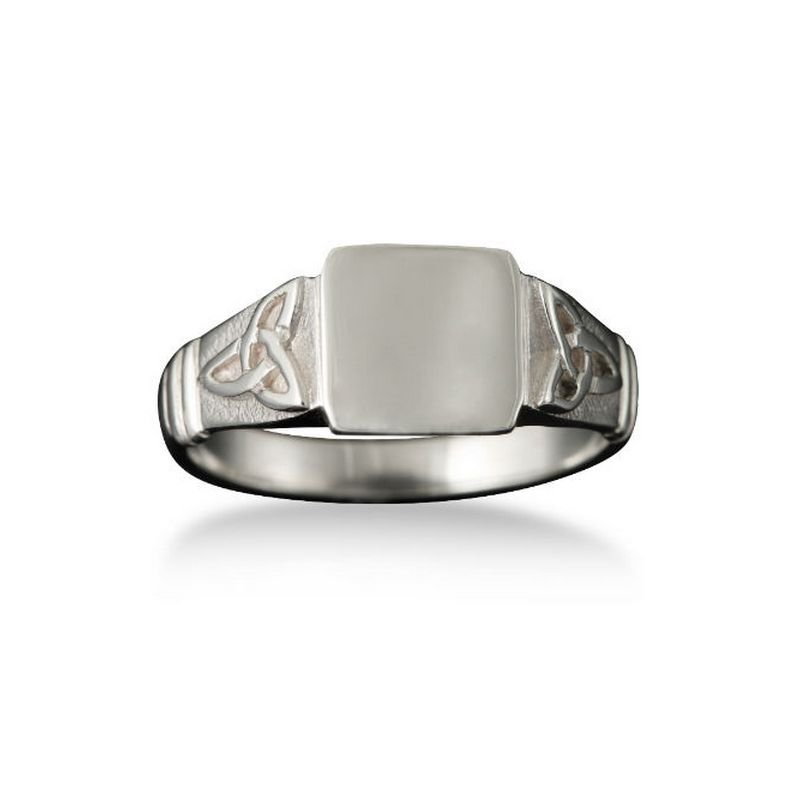 Image 1 of Celtic Trinity Knot Small Signet Mens Palladium Ring Sizes R-Z