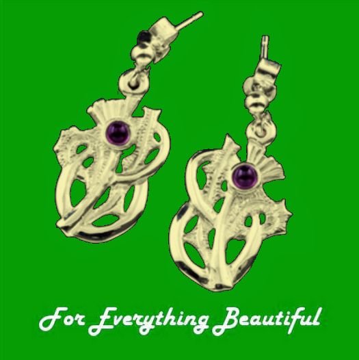 Image 0 of Thistle Amethyst Floral Emblem 9K Yellow Gold Drop Earrings