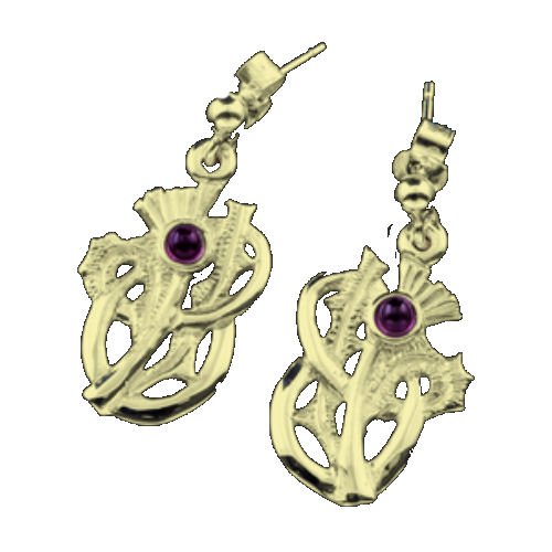 Image 1 of Thistle Amethyst Floral Emblem 9K Yellow Gold Drop Earrings