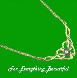 Celtic Floral Knotwork Pearl 9K Yellow Gold Necklet