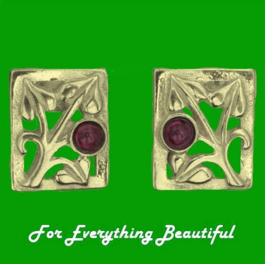 Image 0 of Glasgow Girls Art Nouveau Square Motif Amethyst 9K Yellow Gold Stud Earrings