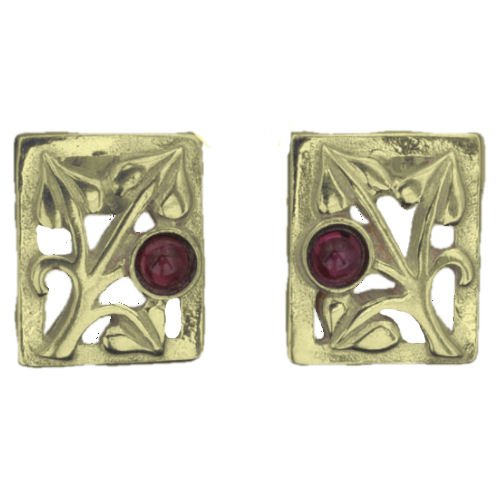 Image 1 of Glasgow Girls Art Nouveau Square Motif Amethyst 9K Yellow Gold Stud Earrings